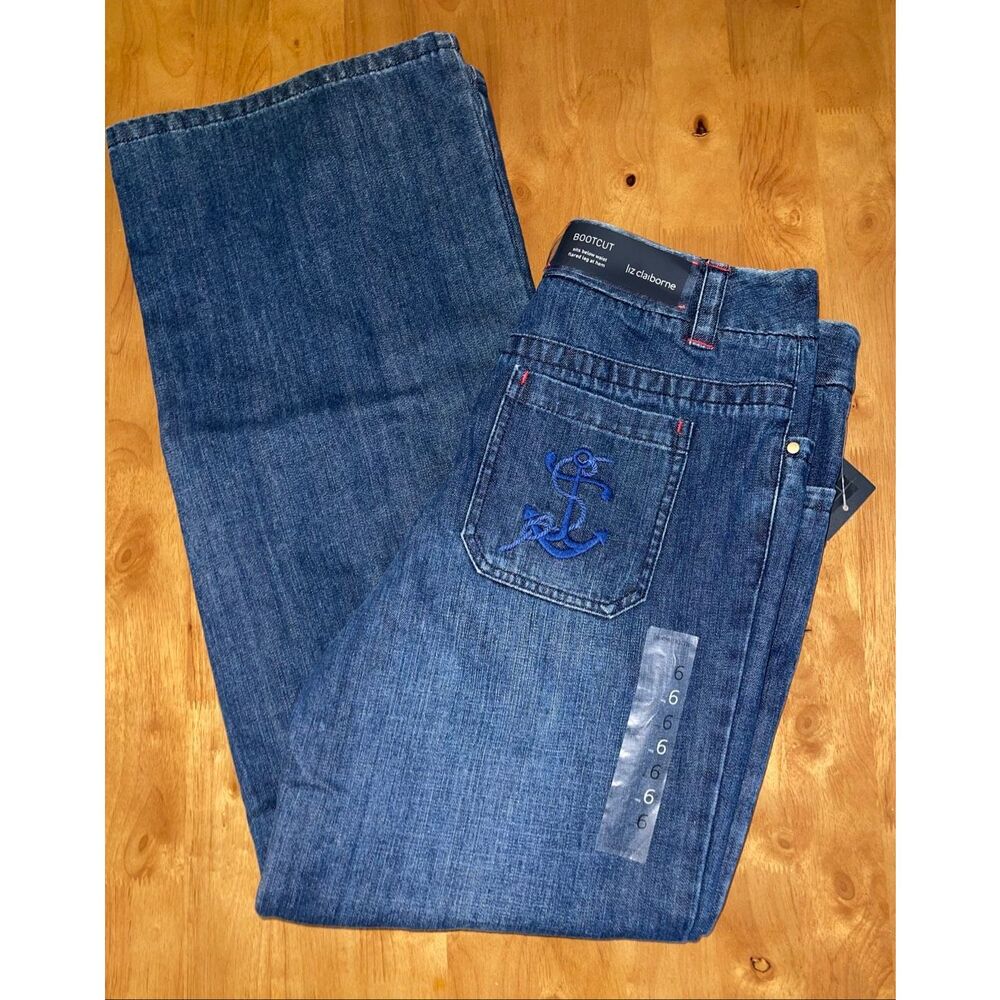 Liz‎ Claiborne Women's Boot Cut Nautical Pocket Jeans Blue 6 NWT